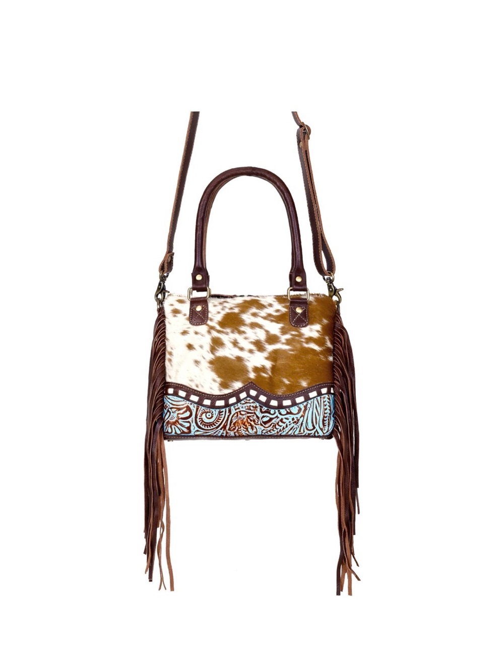 Brown Cowhide Fringe Crossbody Bag - Unbranded